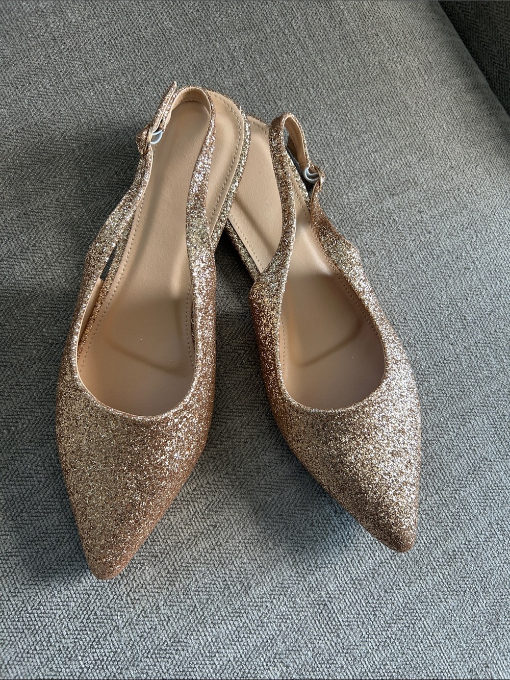 Glitter Slingback Pointed Flats in Rose Gold